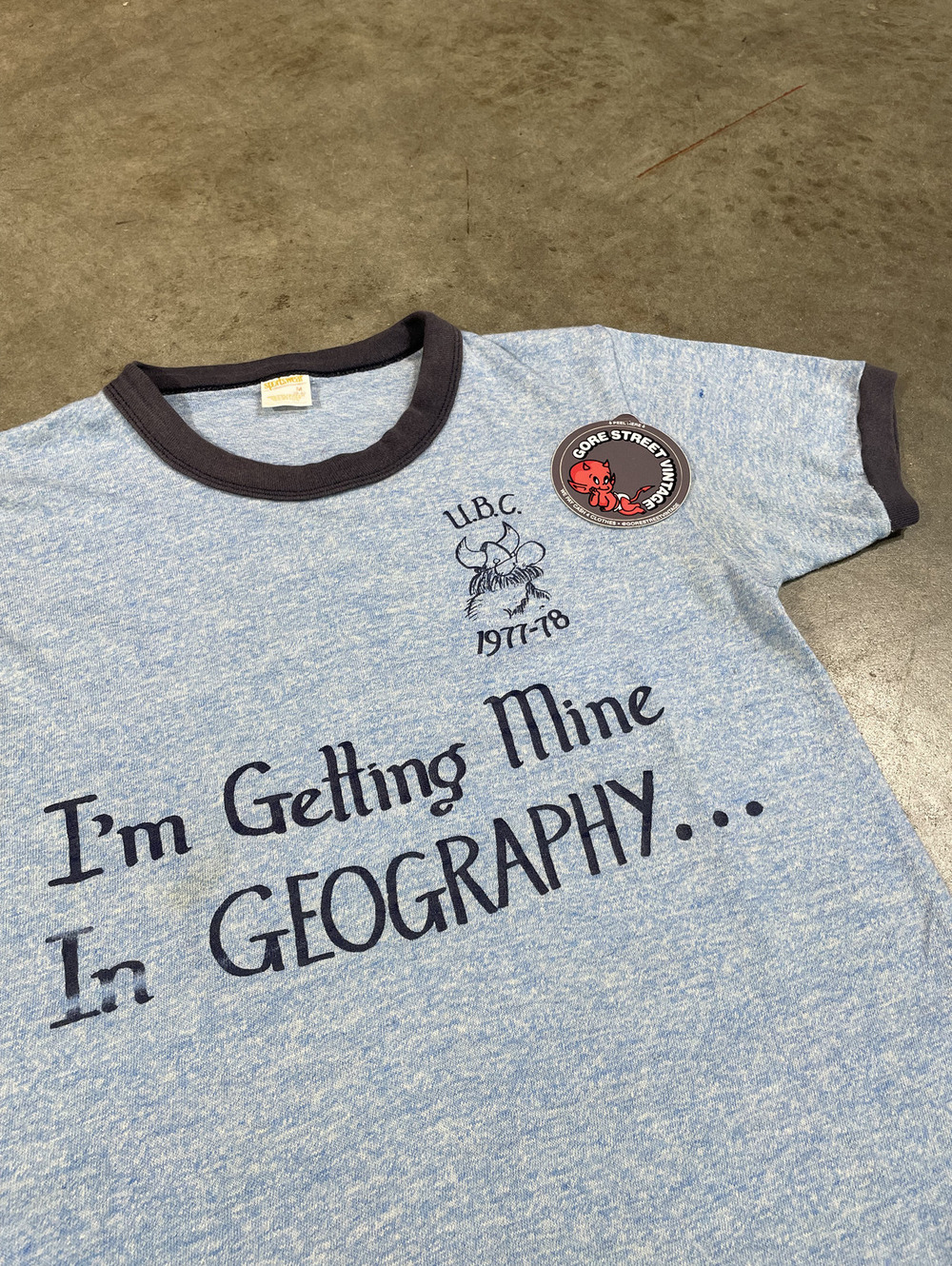 Vintage 70s Vancouver UBC Geography Ringer Tee XS 16x23